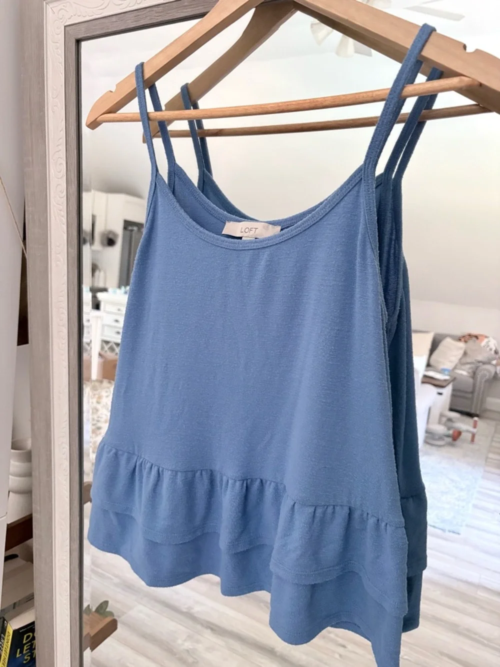LOFT Blue Ruffle Hem Peplum Top